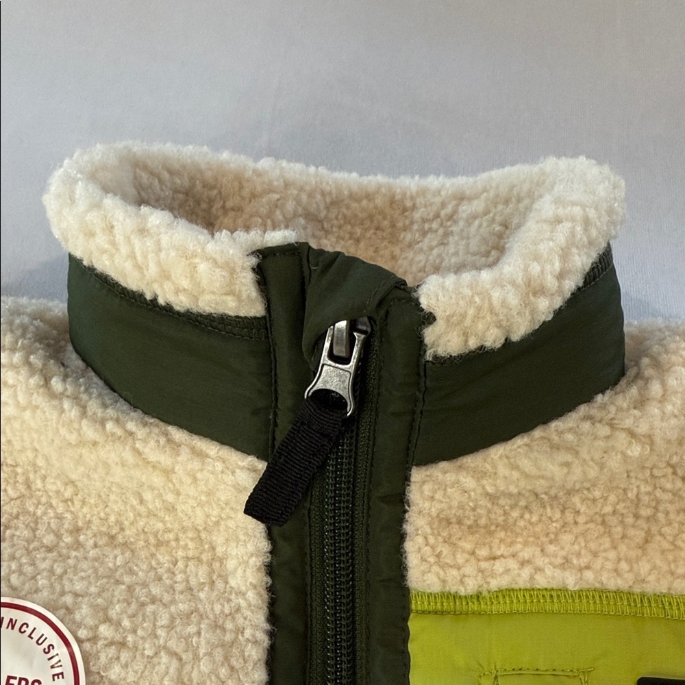 Canadiana Kids Jacket Sherpa Fleece Green and Cream Unisex Toddler Size 3T - Picture 7 of 15